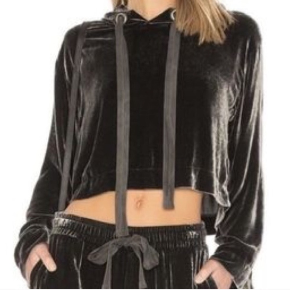 Cloth & Stone Gray Velour Crop Hoodie L Like New